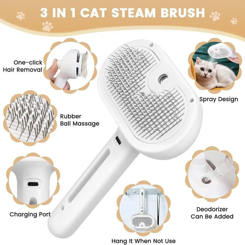 Brosse de toilettage rechargeable avec brumisation pour chiens et chats