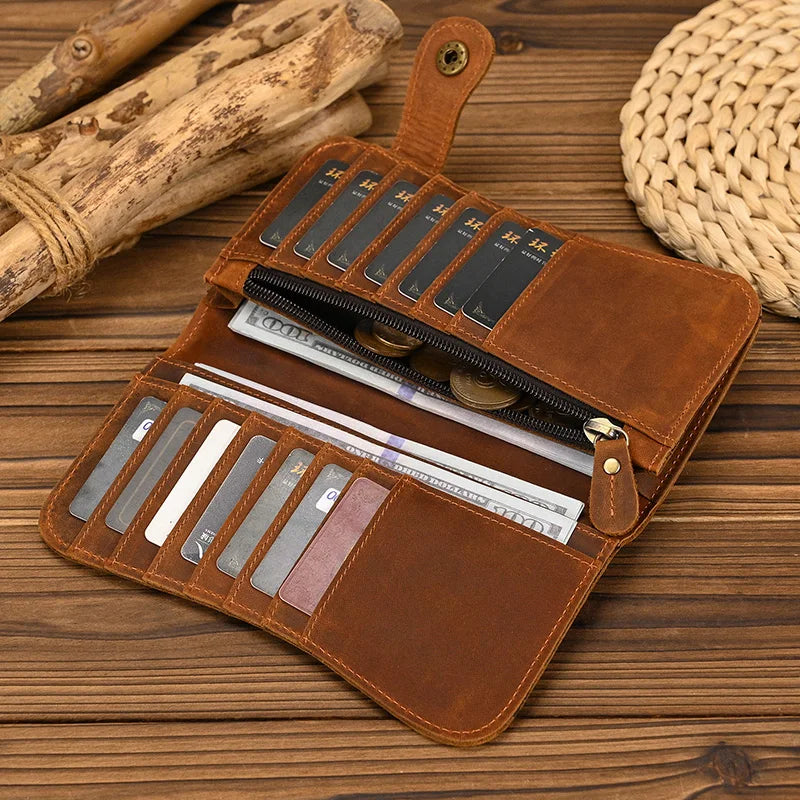 Vintage Leather Bifold Wallet with Metal Chain