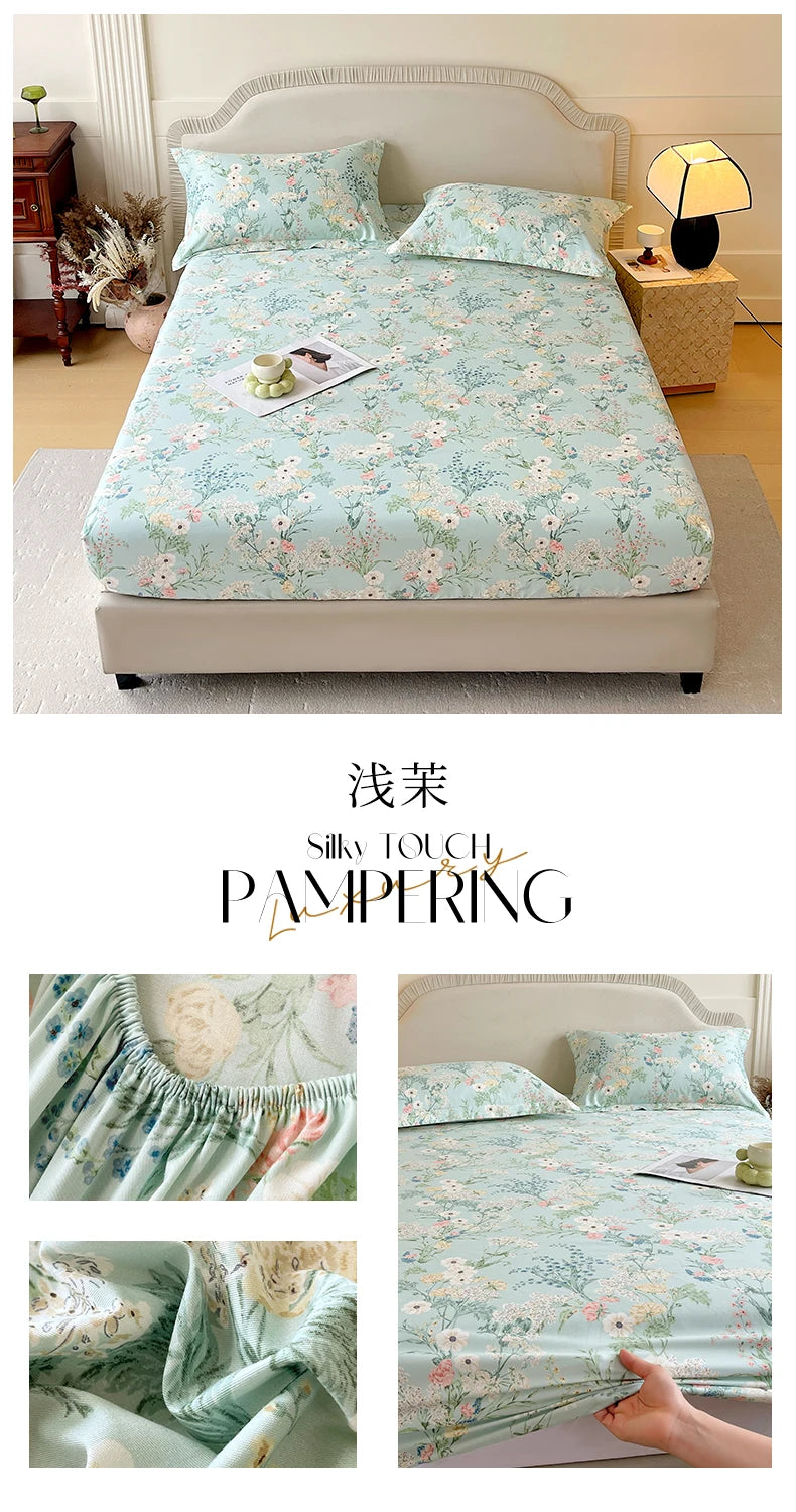 Floral 100% Cotton Fitted Sheet with Elastic Edges