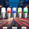 Four types of LED tire valve lights for car, motorcycle, and bicycle shown with packaging.