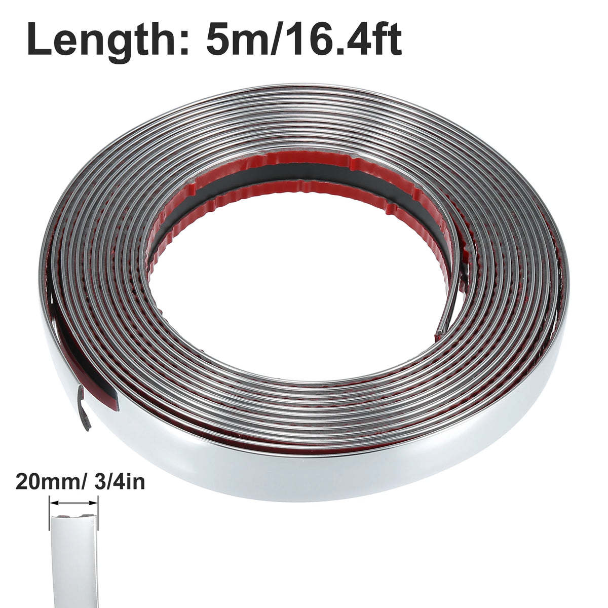 A roll of chrome car door edge guard trim strip with a 5m length and 20mm width.