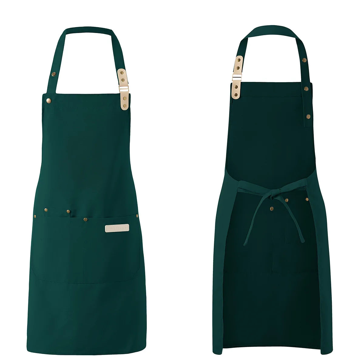 Dark green waterproof canvas chef apron with wooden toggles