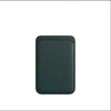 A dark gray leather wallet case designed for MagSafe compatibility.