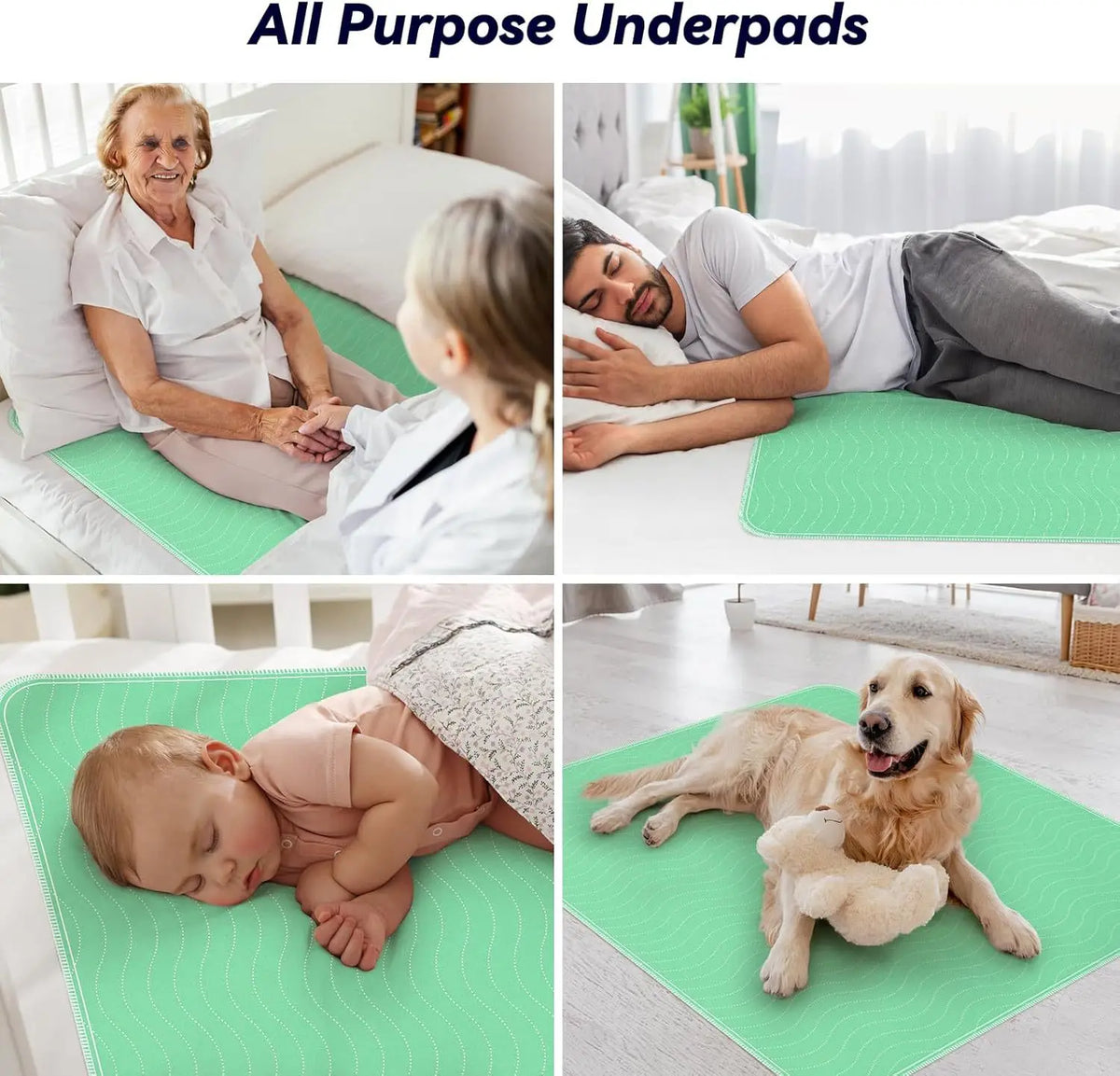 A collection of reusable waterproof underpads used for various purposes, including protecting skin and bedding.