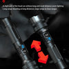 A pair of mechanical zoom lighting systems showing the optical components and digital display features.