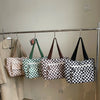 Corduroy Checkerboard Tote Bag with Multiple Pockets