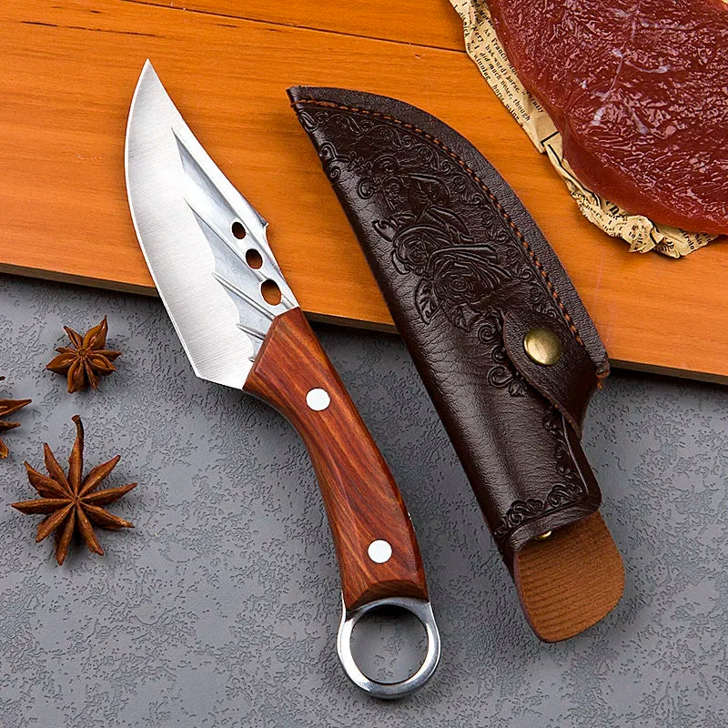 Cuchillo de Chef Forjado a Mano de Acero Alto en Carbono con Funda de Cuero