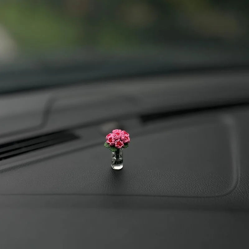 Mini Rose and Sunflower Car Dashboard Vase Decor