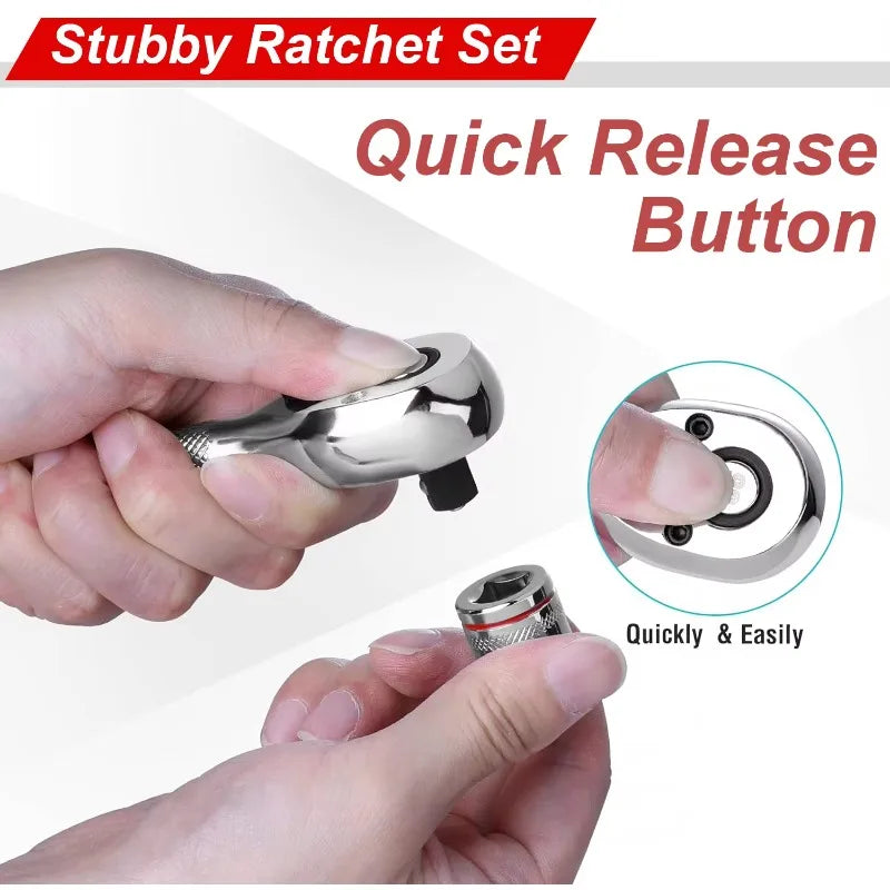 Compact 3-Piece Stubby Ratchet Wrench Set