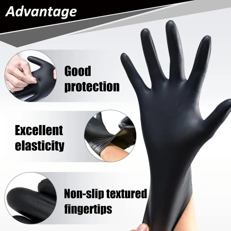Heavy-Duty Black Nitrile Disposable Gloves (Latex-Free)