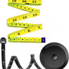 A flexible soft tape measure with dual-sided markings and a circular measuring wheel is shown.