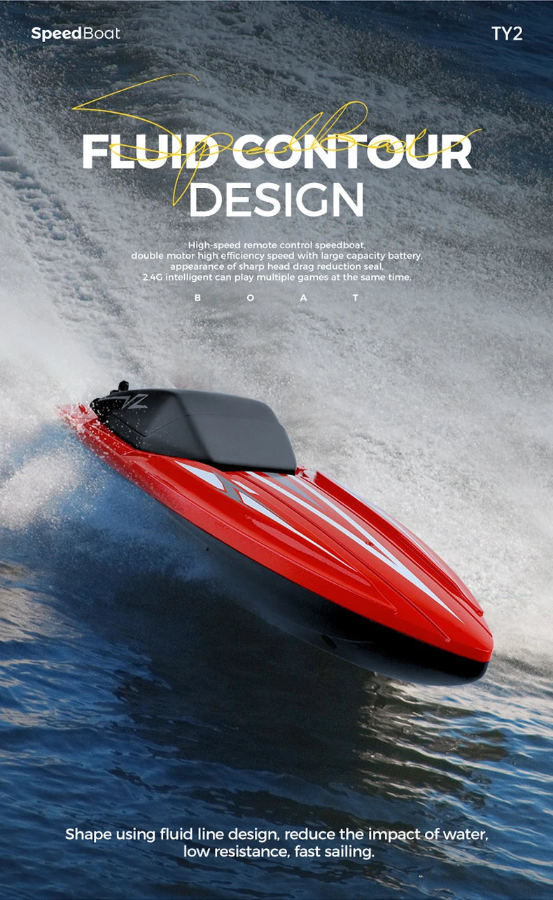 A red speedboat cutting through the water, showcasing fluid contour design.