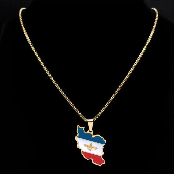 Stainless Steel Map Flag Pendant Necklace