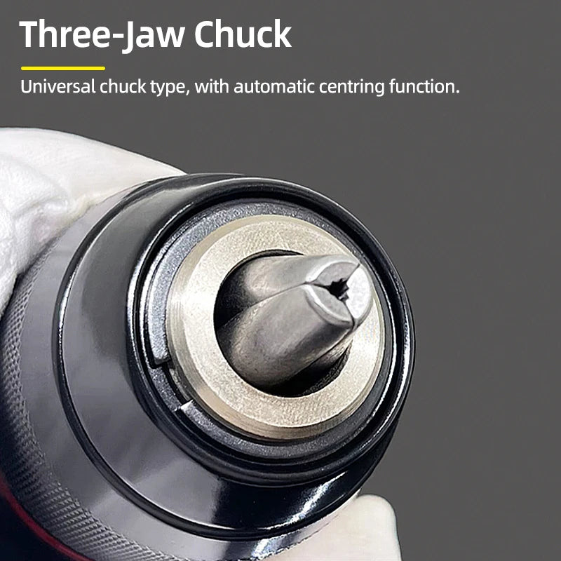 Close-up view of a Three-Jaw Chuck tool on a drill, showing the chuck mechanism.