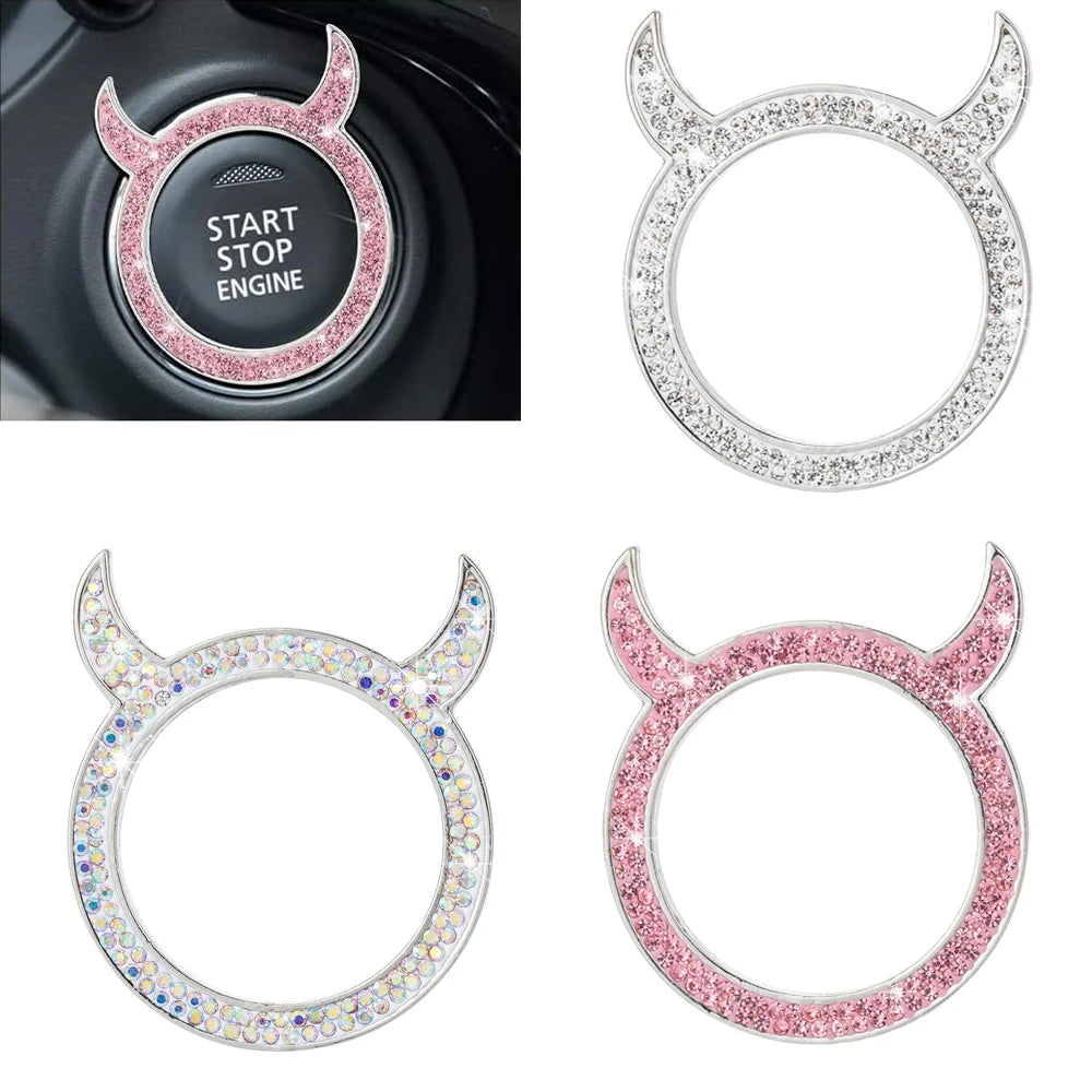 Silver and pink rhinestone crystal ignition button rings for car key or decoration