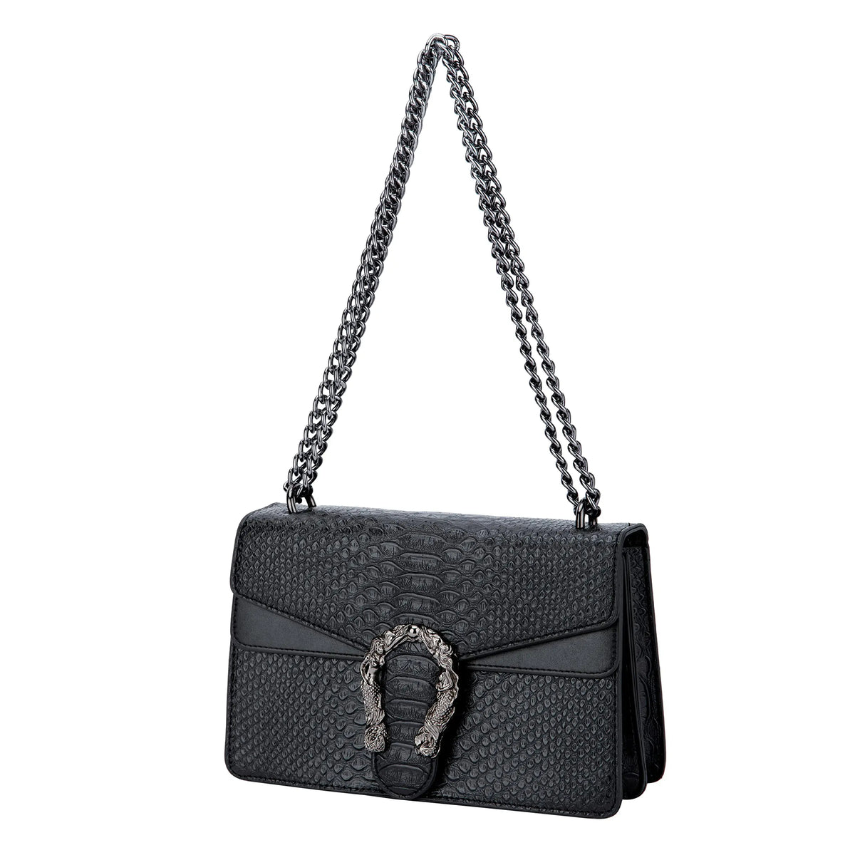 Women's Snake Print PU Leather Crossbody Bag with Chain Strap