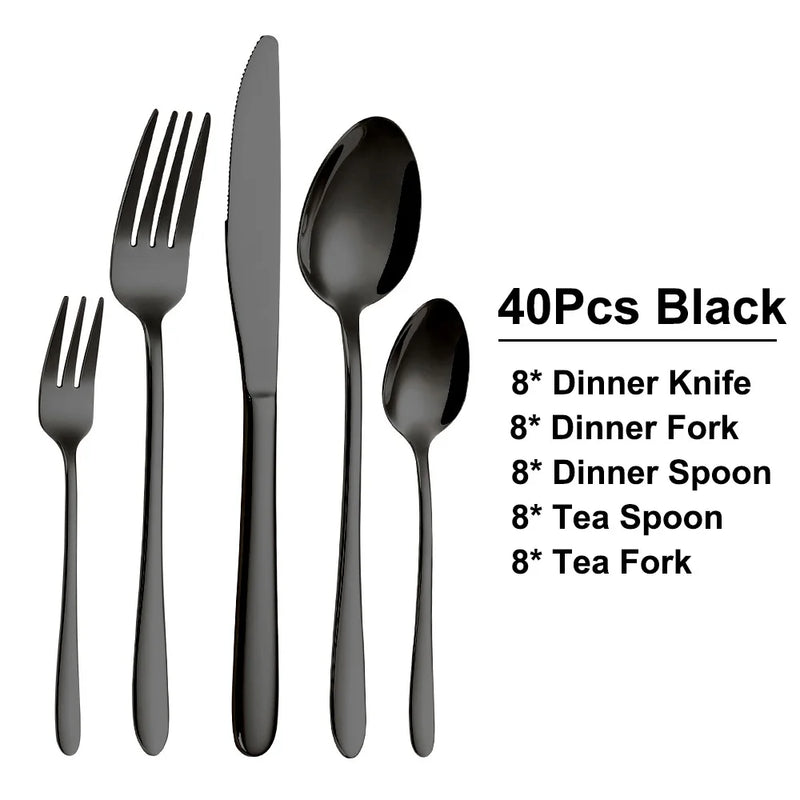 Juego de Cubiertos Elegante de Acero Inoxidable Negro