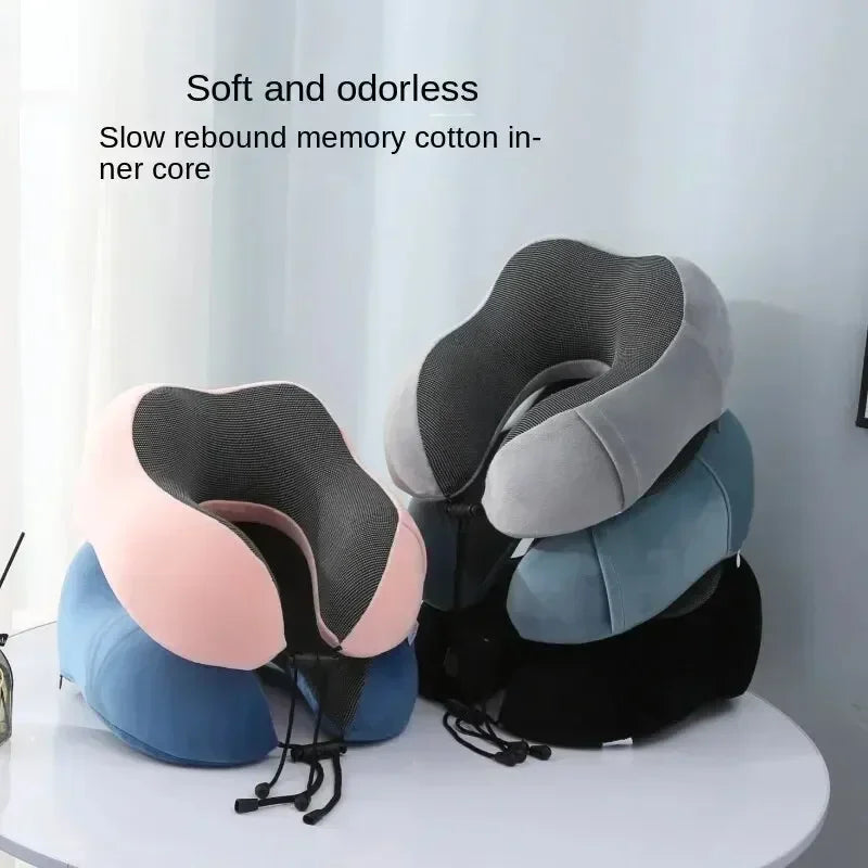 Memory Foam Travel Neck Pillow with Built-in Massage