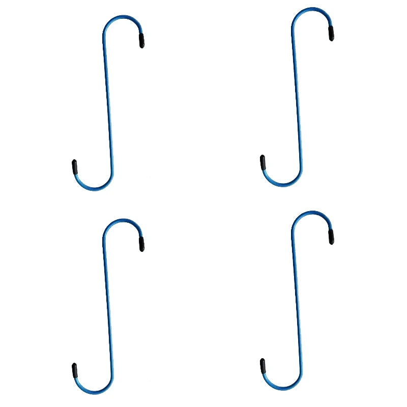 Four blue S-hook brake caliper hangers shown against a white background.