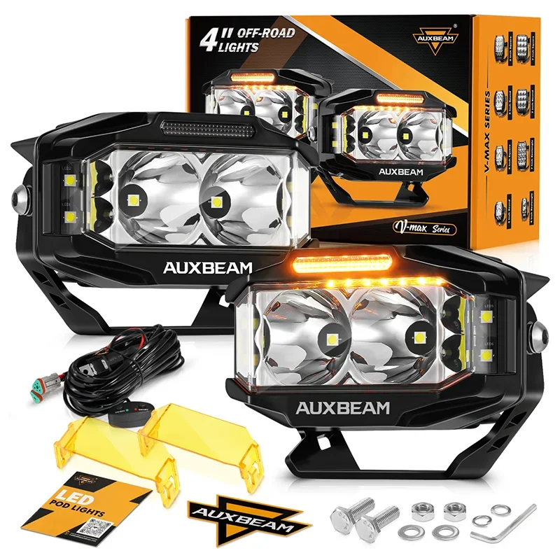 4 Inch LED Driving Lights with Amber DRL and Side Shooter