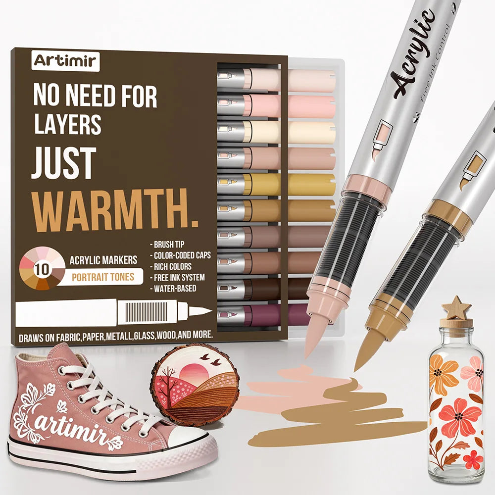 Acrylic Brush Markers with Automatic Ink Flow for Canvas, Wood & Glass Art
