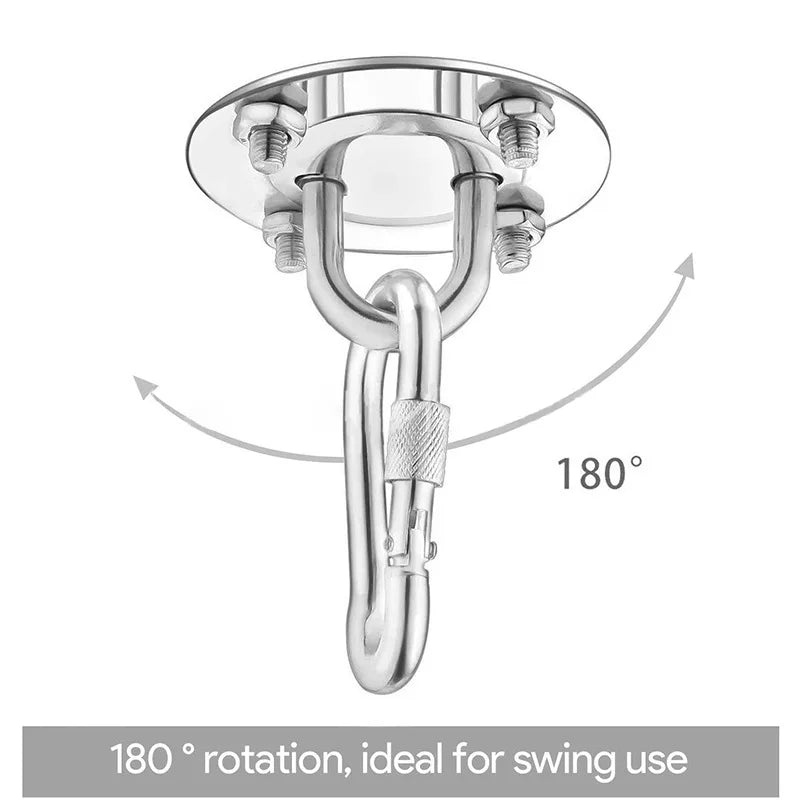 Heavy-duty stainless steel ceiling mount hanging kit with an anchor loop and chain for swing use