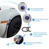 Step-by-step guide showing how to install an aluminum quick release bumper fastener kit on a car wheel.