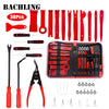 A collection of 38 auto trim removal tools in red and black, including various specialized instruments and a storage bag.