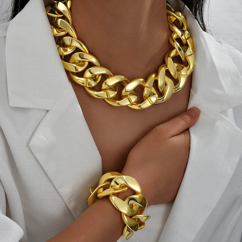 Gold-Plated Cuban Chain Necklace & Bracelet Set