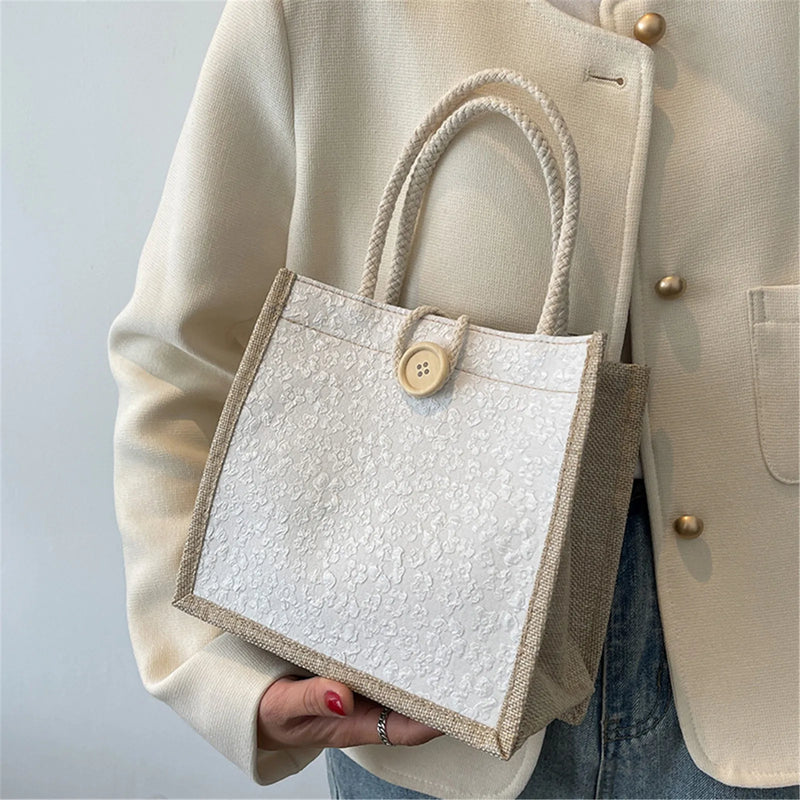 Floral Linen Cotton Tote Bag