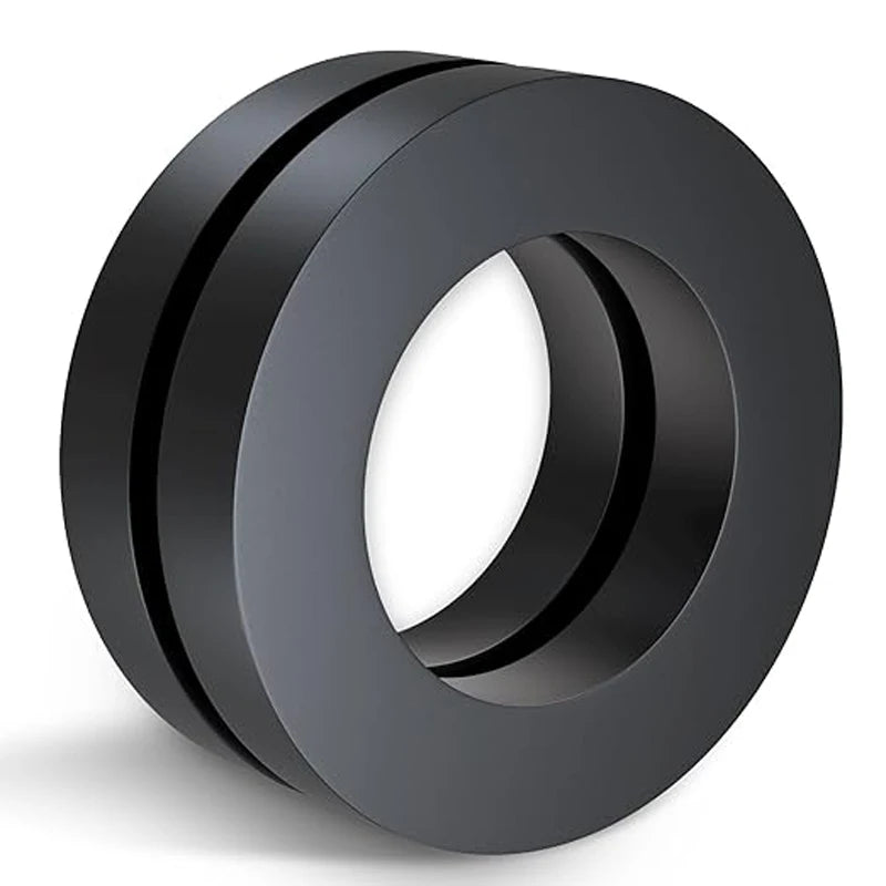 Black ceramic ring magnet with a center hole, industrial grade 8 ferrite for science and DIY projects.