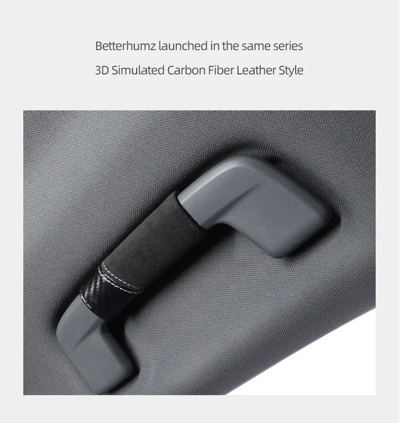 A close-up view of a gray 3D simulated carbon fiber leather style grab handle protector cover.