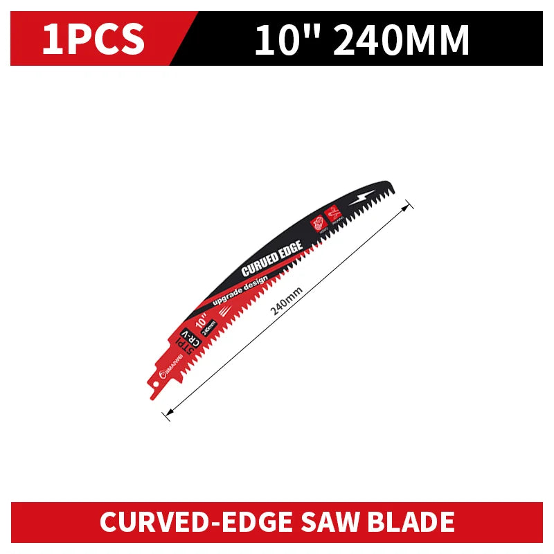 A single curved edge saw blade with a 10 inch length and 240mm width.