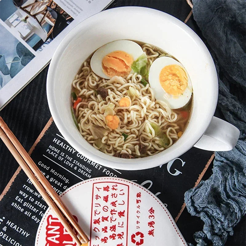 Ceramic Noodle Bowl with Lid and Handle