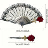 Vintage spanische Flamenco-Rose-Spitze-Handfächer mit dunkelgrauem und weißem Blumenmuster