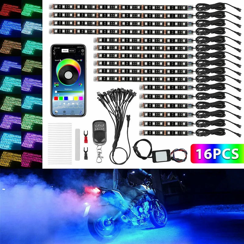 RGB Motorcycle Under-Glow LED Light Kit with Remote
