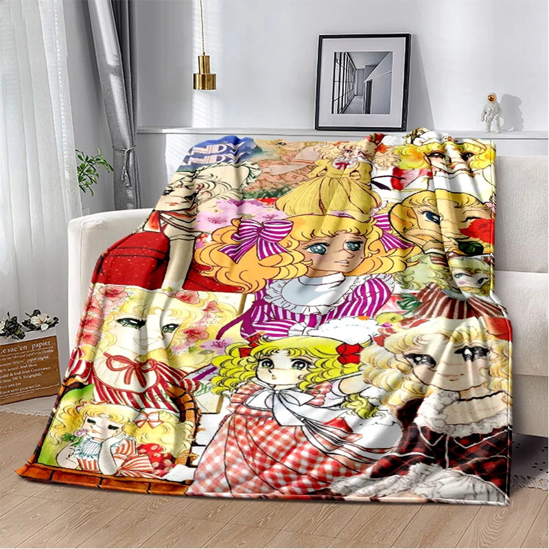 Cartoon Anime Flannel Throw Blanket in Candy Girl Design