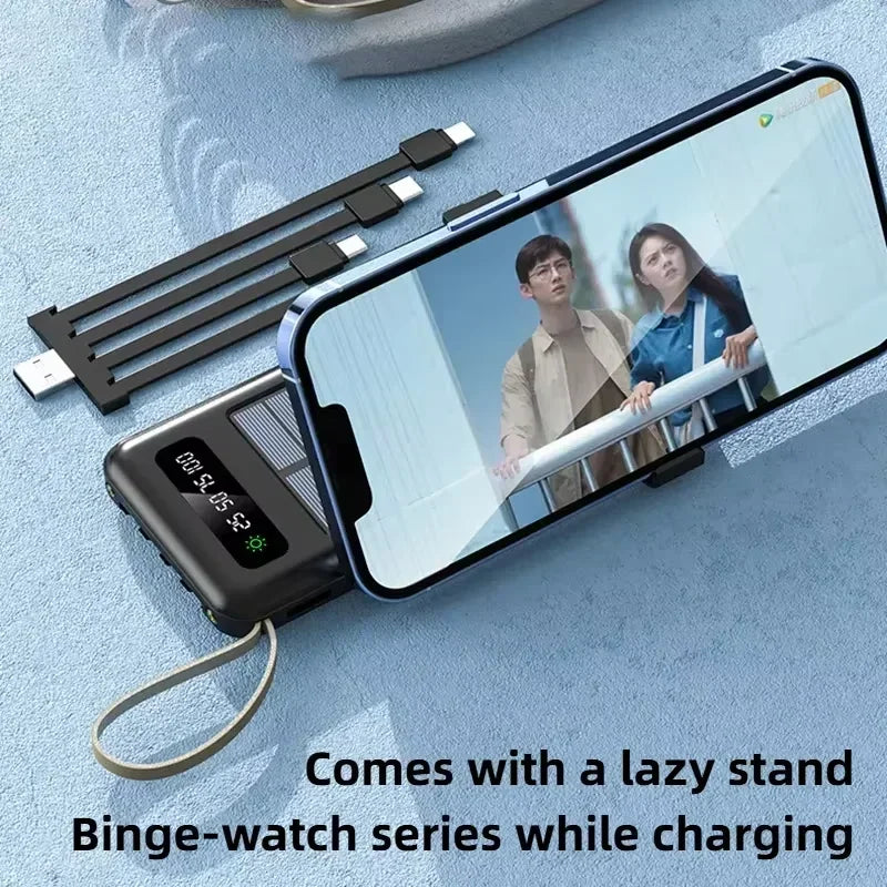Solar Power Bank with Built-in Cables and Flashlight