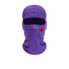 A purple floral balaclava face mask with a rose design.