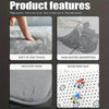 Close-up features of a soft, gray anti-slip round rug showing its texture, seam, and water absorption capabilities.