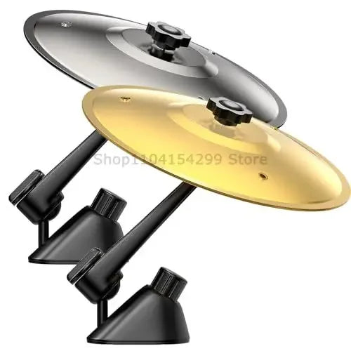 A set of mini drum and cymbal vent decorations for car interior, featuring silver and gold colored components.
