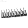 A set of stainless steel nut driver bits ranging from 5.5 to 19mm for drills and impact drivers.