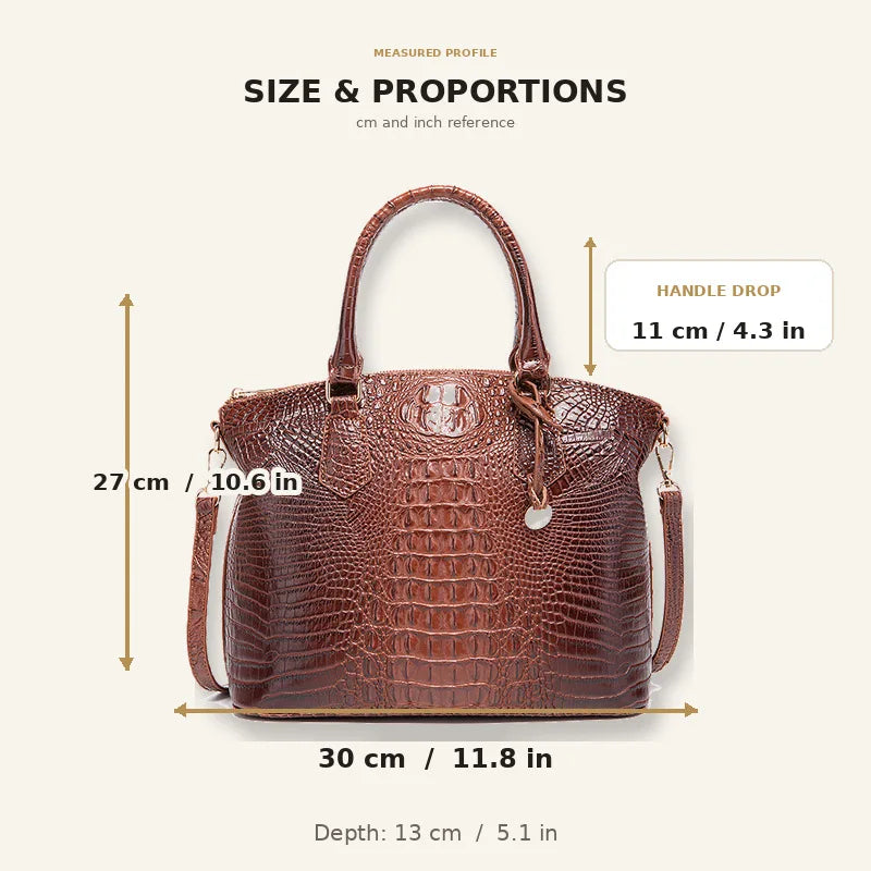 Vintage Croc-Embossed Structured Satchel Handbag