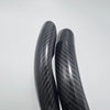 A close-up view of a carbon fiber pattern steering wheel cover with an anti-slip grip.