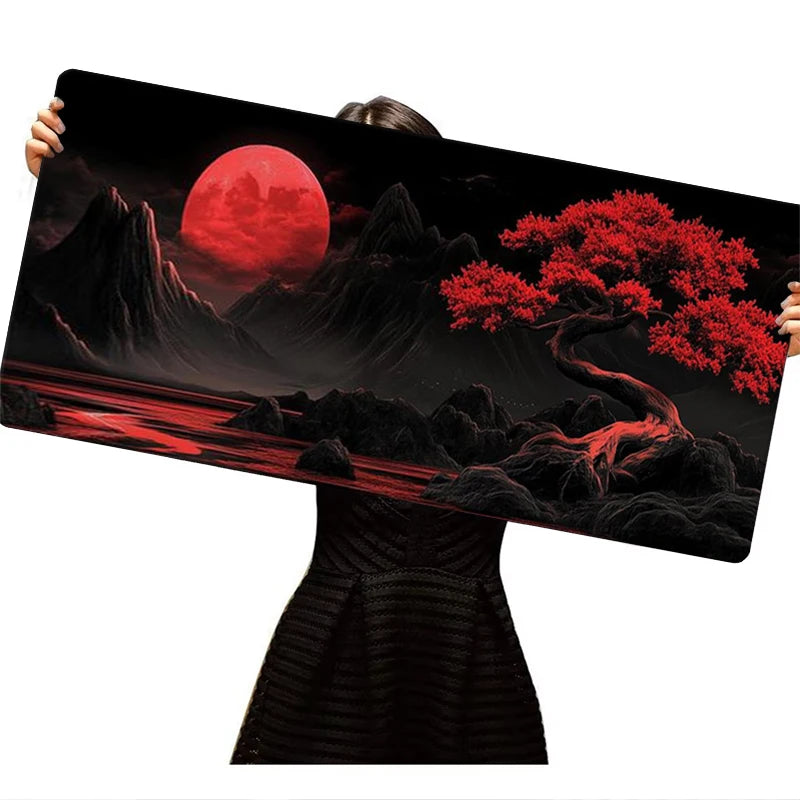 Red Moon Silicone Gaming Mouse Pad with Anti-Slip Base
