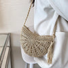 Handwoven Straw Semicircle Crossbody Bag with Tassel