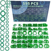 A kit of 595 pieces of various size O-rings for automotive air conditioning gaskets in green.