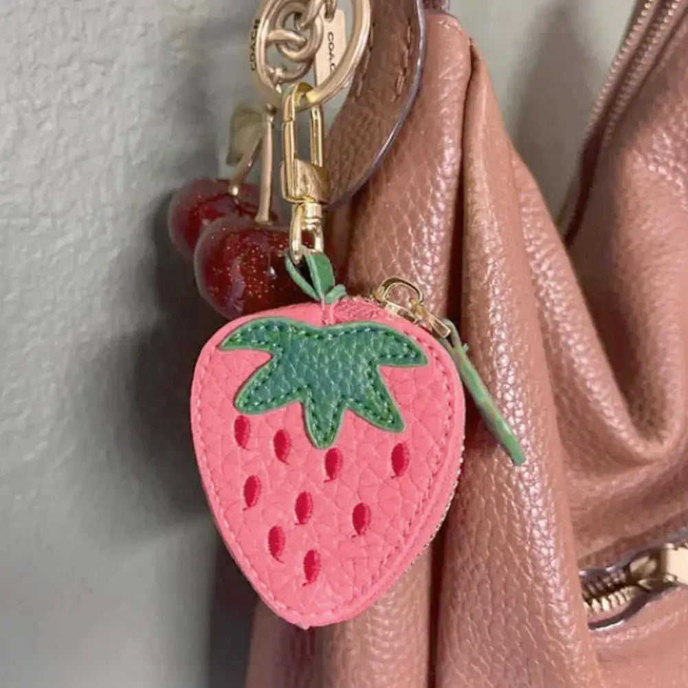Adorable Fruit Coin Purse Keychain - Cute Cherry & Blueberry Design, PU Leather Mini Storage Bag