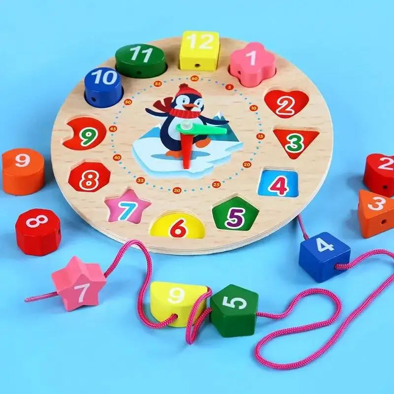 Wooden Shape & Number Sorting Clock Puzzle for Early Learning