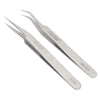 A set of precision stainless steel tweezers with various tips for eyelash extensions, crafts, and electronics.